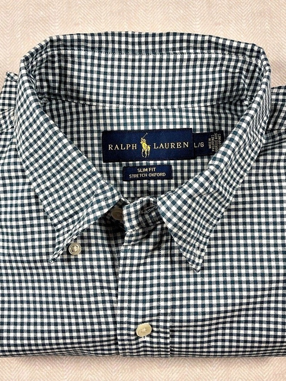 Ralph Lauren Classic Fit Stretch Oxford Gingham Stretch Oxford Size Large Like